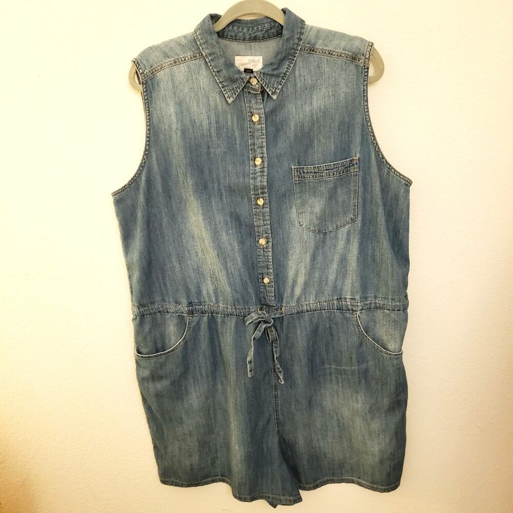 Universal Thread Medium Wash Blue Denim Button Front Romper Size XXL EUC